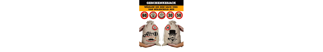 Geschenkesack mit Holzschild